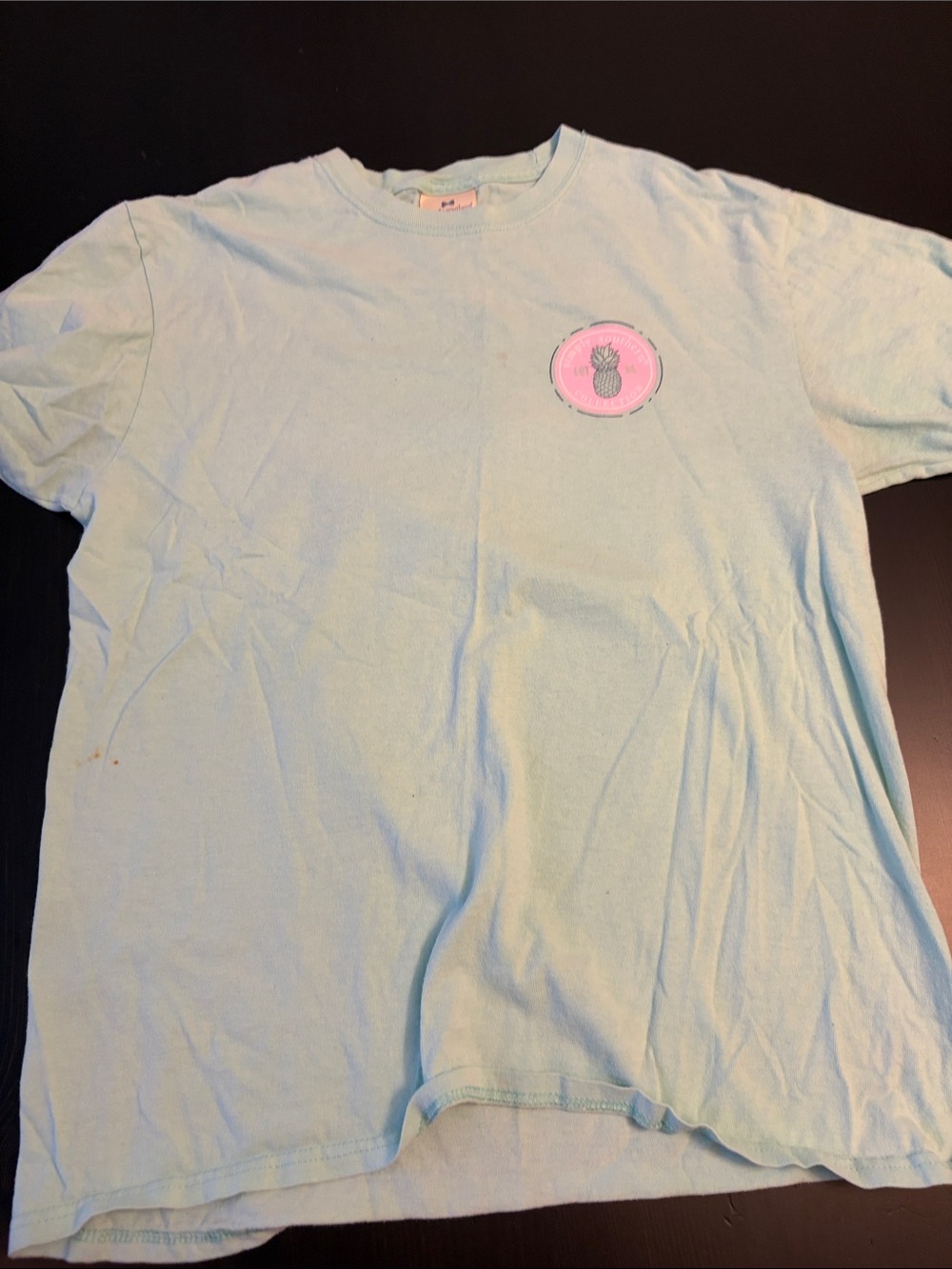 Simply Southern Light Blue Kids Tee with Pink Pineapple Patch